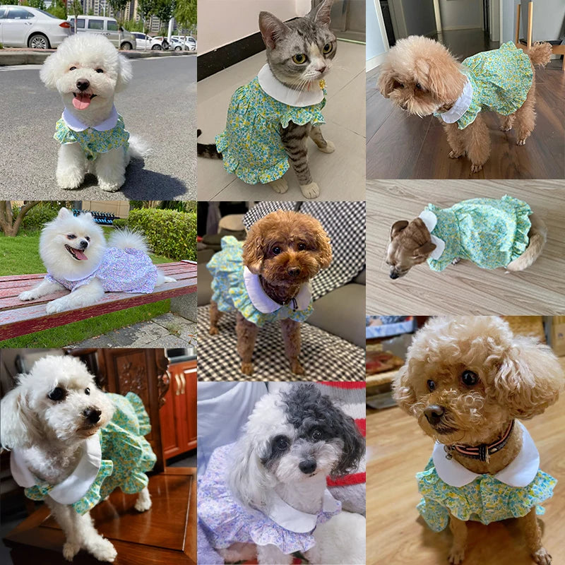 Dog Dress Summer Floral Pet Skirts Cat Sweet Dresses Chihuahua Yorkie Clothing Soft Breathable Puppy Costume Girls Dog Clothes
