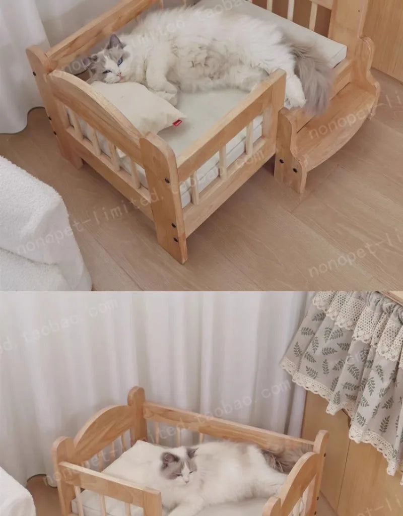 Pet Bed Moisture-proof Solid Wood Fence Cat Dog Nests Canvas Detachable Washpad Household Pet Furniture Supplies Decoration Beds