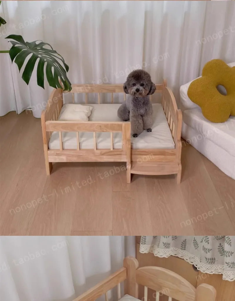 Pet Bed Moisture-proof Solid Wood Fence Cat Dog Nests Canvas Detachable Washpad Household Pet Furniture Supplies Decoration Beds