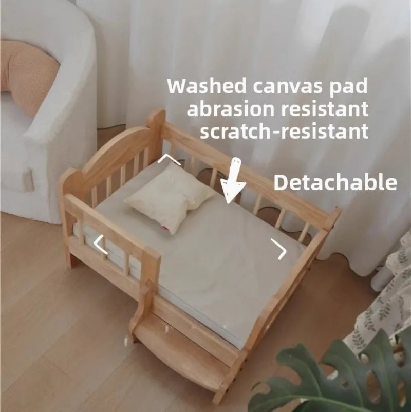Pet Bed Moisture-proof Solid Wood Fence Cat Dog Nests Canvas Detachable Washpad Household Pet Furniture Supplies Decoration Beds