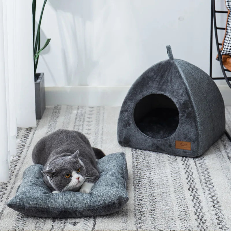 Cat Bed Pet Kennel Kitten House Semi-enclosed Sleeping Cats Cave Bed Plush Foldable Small Dogs Tent Stuff