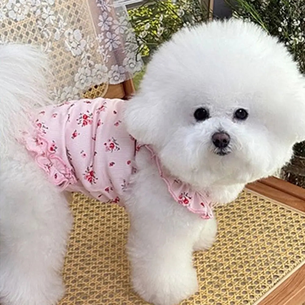 Pet Costumes Summer Thin Pet Floral Dress Sleeveless Breathable Dog Skirt Comfortable Dog Pullover Pet Supplies