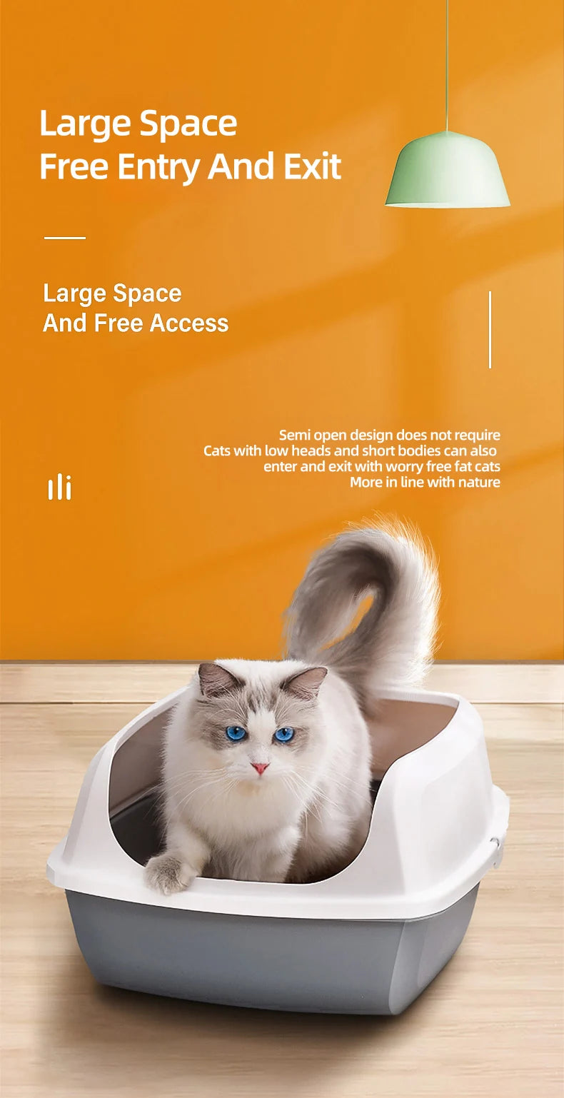 HOOPETCat Litter Box Large Capacity Litter Pan Semi-enclosed Pet LitterLitter Box Kitty Supplies Cat Potty Open Cat Litter Box