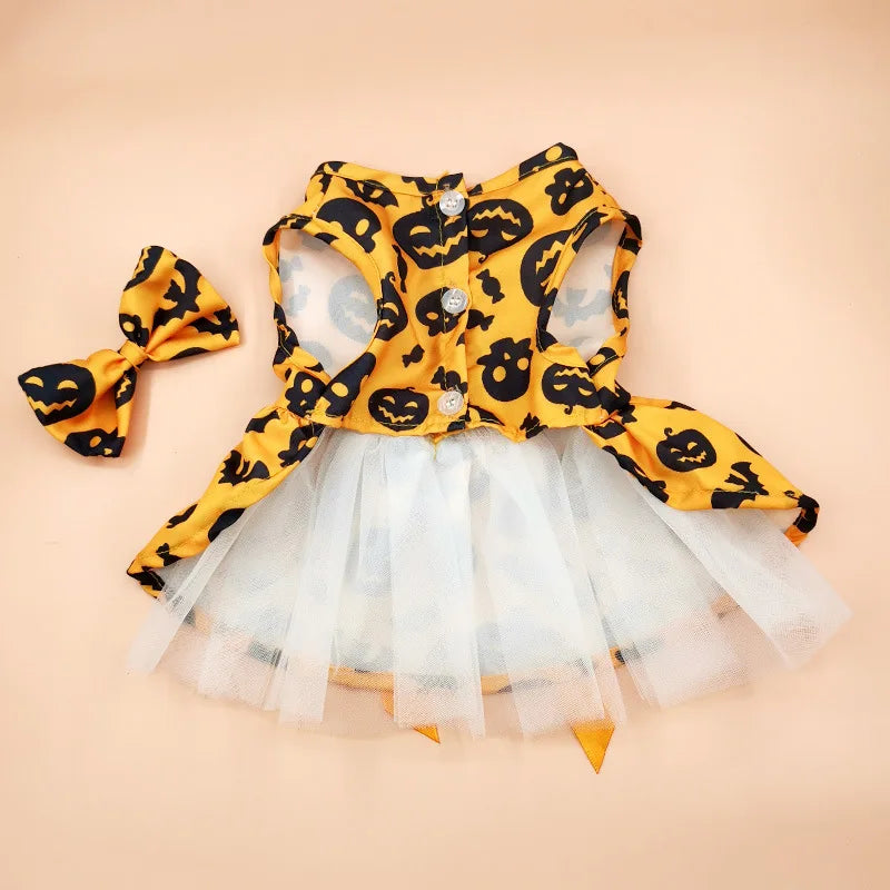 Halloween Pumpkin Pet Dress - Dog Tutu Dress for Teddy & Cats, Princess Costume for Small Dogs & Kittens