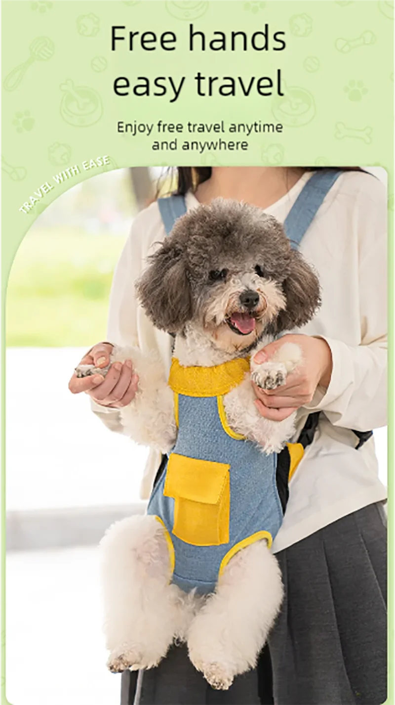 Pet bag portable backpack for outdoor use, dog cat linen cotton chest four legged backpack