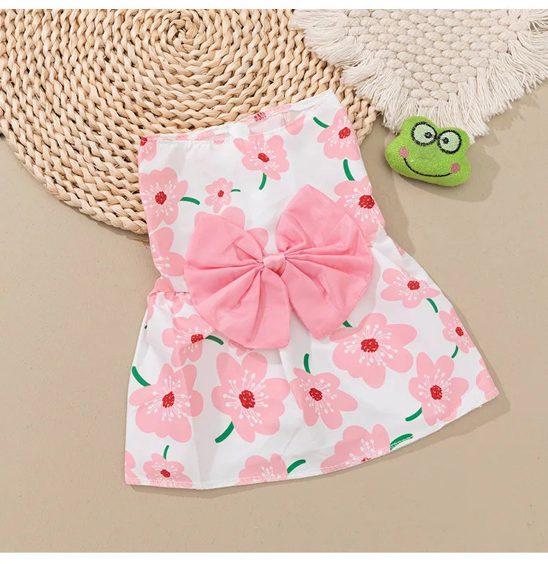 Pet clothing dress dog clothing dog print bow cartoon cute princess dress