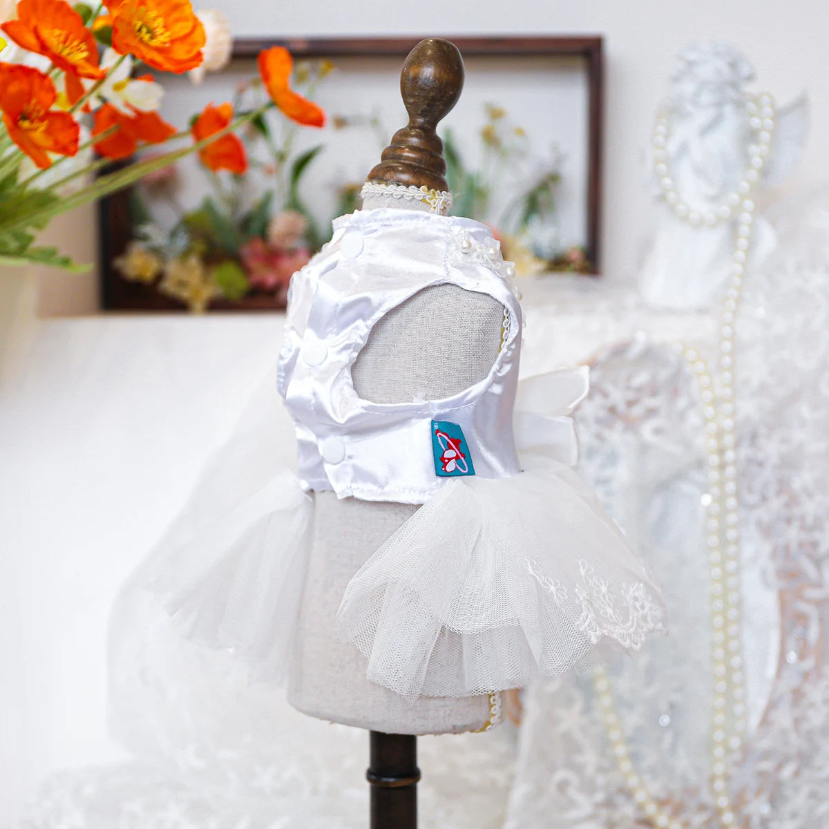 Pearlescent Wedding Dress Pet Clothes Dog Cat Anti-hair Loss Summer White Bow Princess Dress