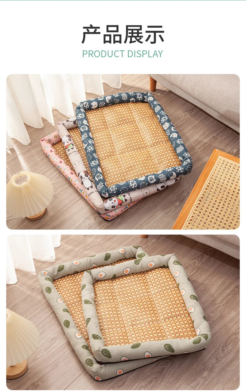 Pet Cat Beds Summer Pet Cooling Mat Pad Lightweight Breathable Rattan Pet Bed Cooling Ice Nest for Small Animal Dogs Mat