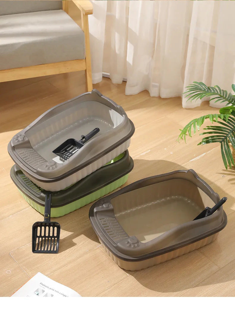 Large-Sized Half-Enclosed Open Anti-Splash Cat Litter Box Adult Cat Toilet Small-Kitten Litter Box Odor Removal for Cats
