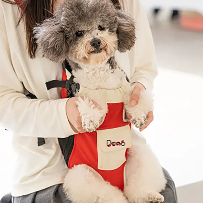 Pet bag portable backpack for outdoor use, dog cat linen cotton chest four legged backpack