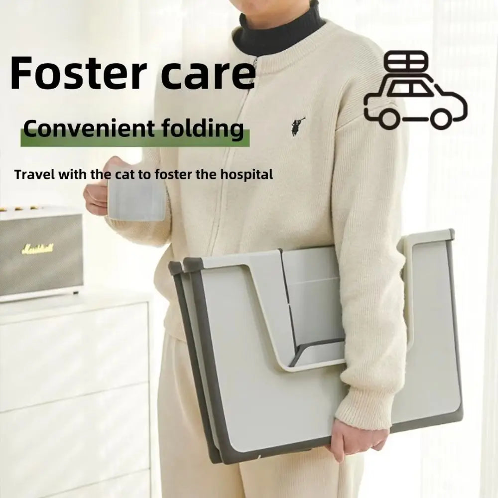 Large Capacity Foldable Cat Litter Box High Sides Splashproof Semi-Closed Litter Box with Scoop Removable Scoop Low Entry