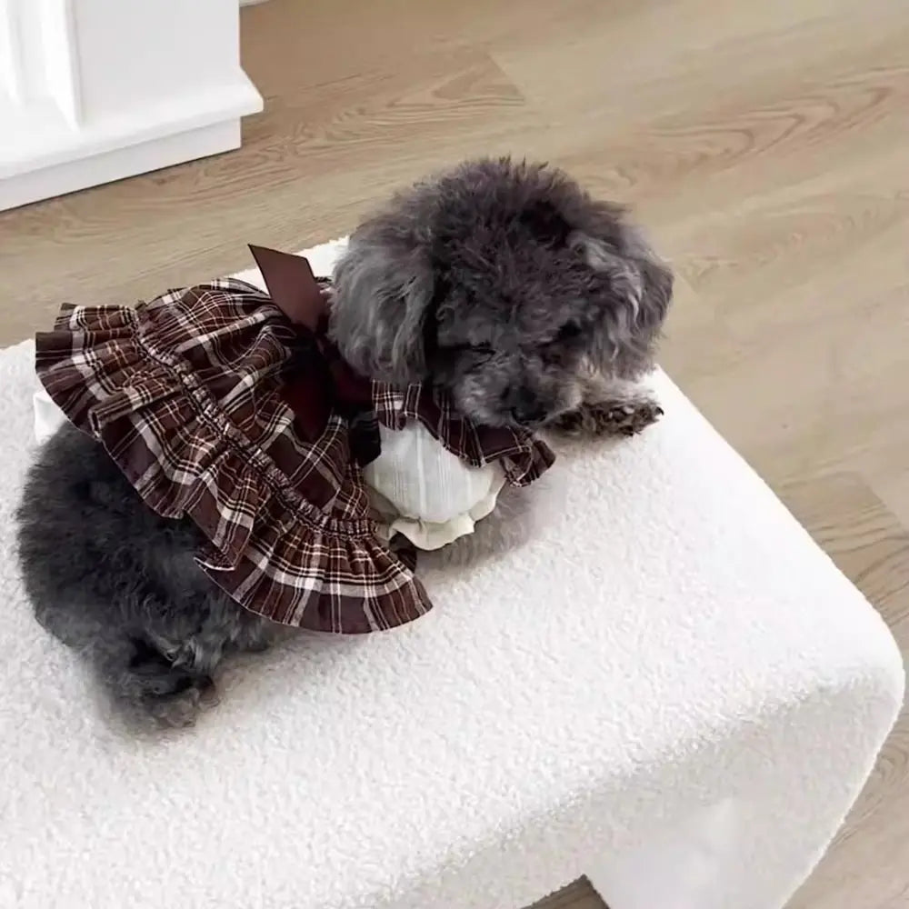 Retro Pet Plaid Strap Skirt Breathable Soft Dog Vest Dresses Flying Sleeve Thin Design Pet Clothes For Puppy Kittens