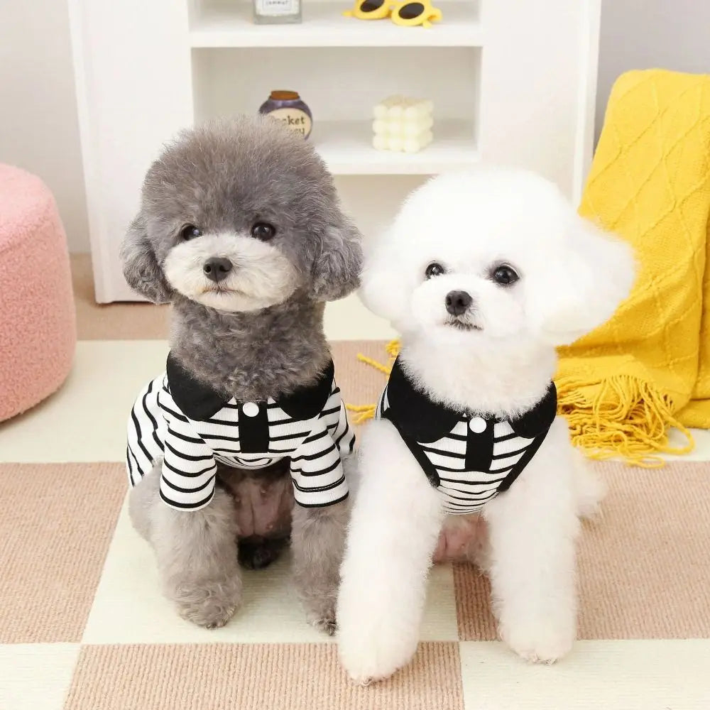 Pet Couple Outfits Cute Dog Striped T-shirts Soft Breathable Pet Skirt Thin Design Cat Lapel Dresses for Puppy Kittens