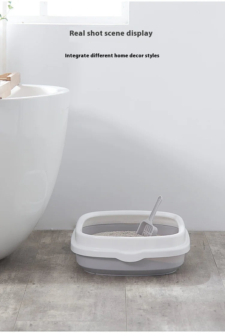 Oval Kitten Litter Box with High Walls - Thickened PP Semi-Enclosed Design Anti-Scatter Tray for Baby Cats Easy Clean