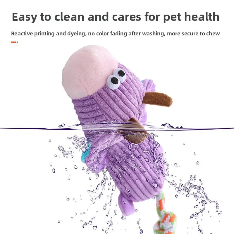 Plush Squeaky Dog Toys with Knotted Tails Soft Animal Chew Toys for Puppies Teething Safe Fun Interactive Play Pet Molar Toy
