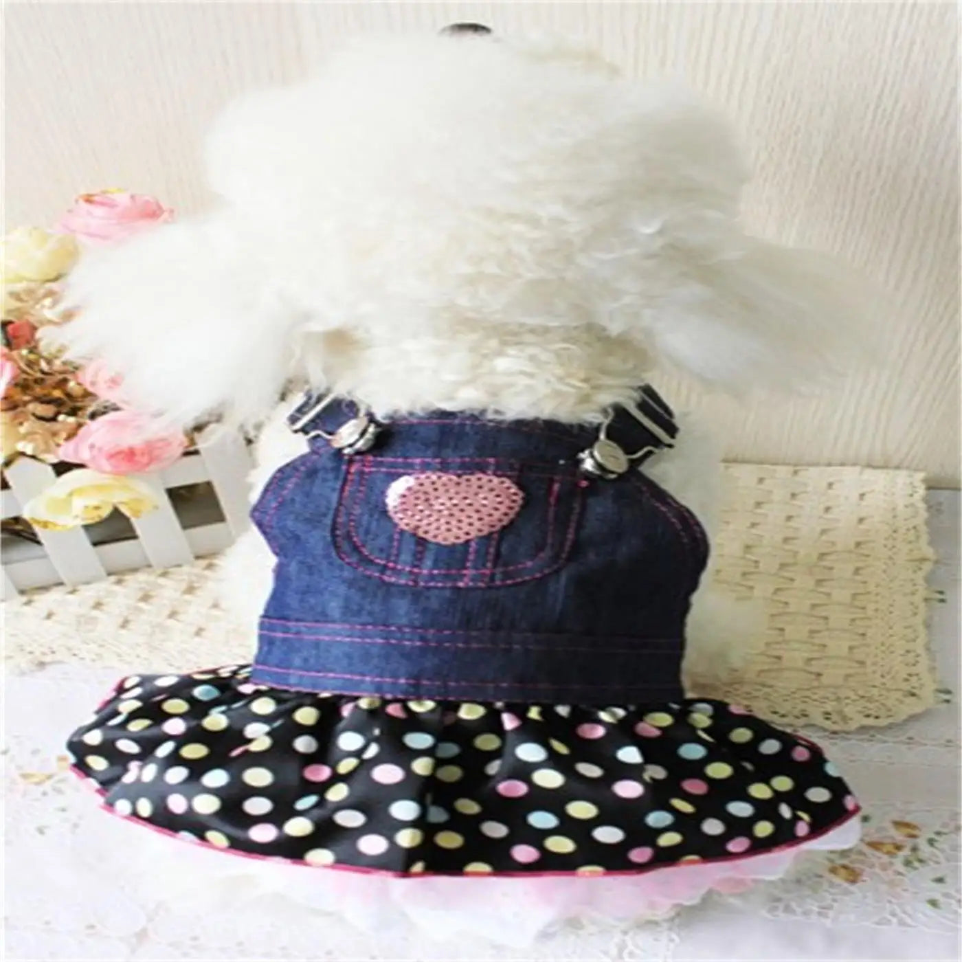 Summer Pet Clothes Dot Dog Dress For Dogs Skirt Spring Denim Dog Wedding Clothes