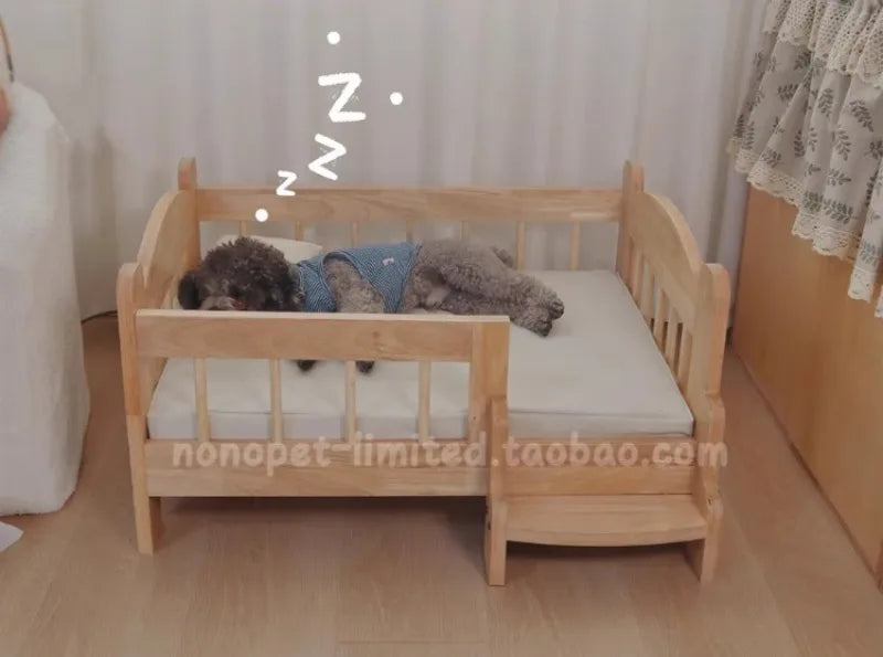 Pet Bed Moisture-proof Solid Wood Fence Cat Dog Nests Canvas Detachable Washpad Household Pet Furniture Supplies Decoration Beds