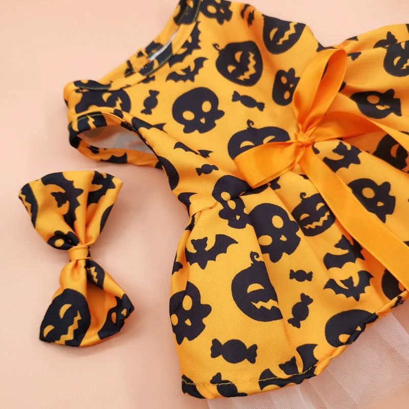 Halloween Pumpkin Pet Dress - Dog Tutu Dress for Teddy & Cats, Princess Costume for Small Dogs & Kittens