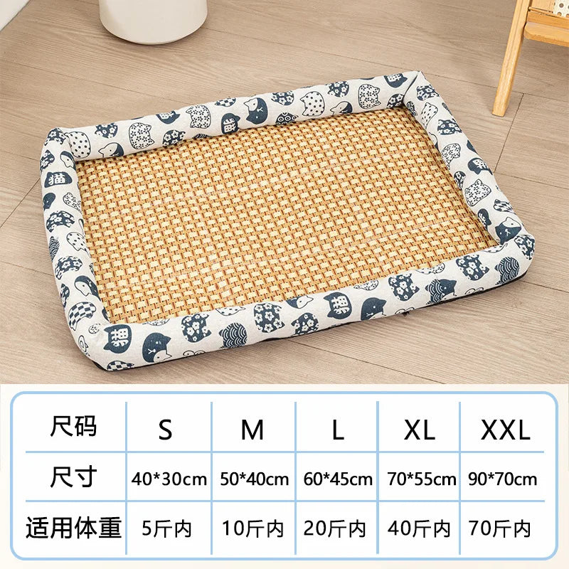 Pet Cat Beds Summer Pet Cooling Mat Pad Lightweight Breathable Rattan Pet Bed Cooling Ice Nest for Small Animal Dogs Mat