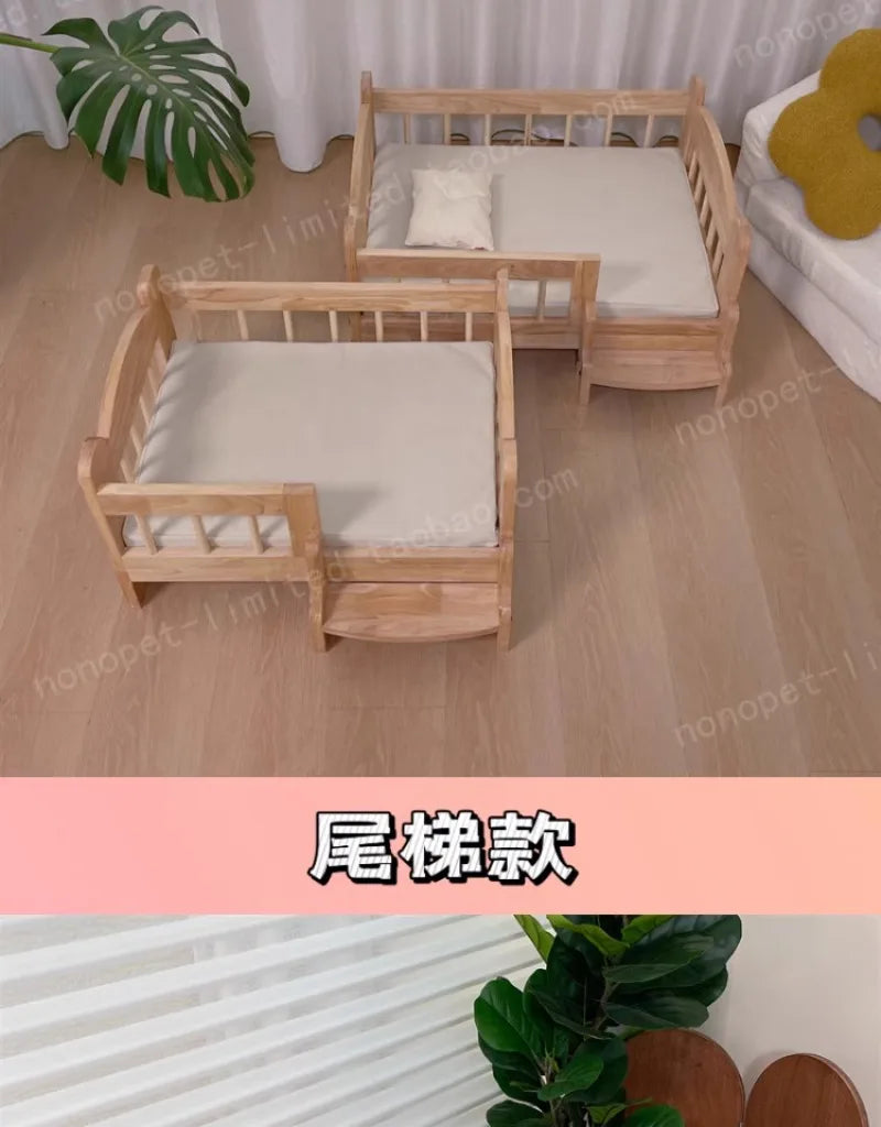 Pet Bed Moisture-proof Solid Wood Fence Cat Dog Nests Canvas Detachable Washpad Household Pet Furniture Supplies Decoration Beds