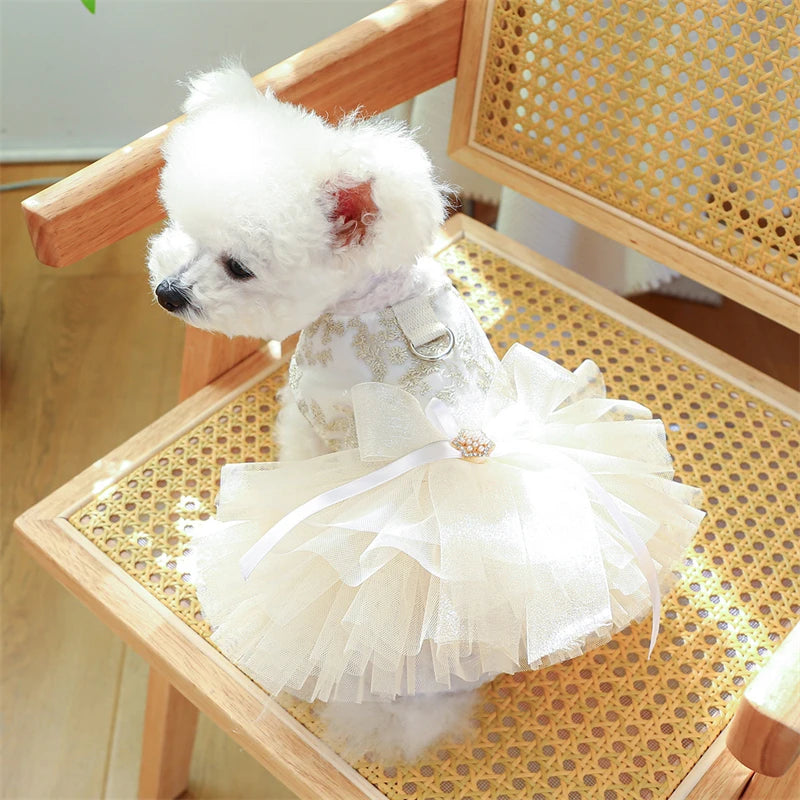 Wedding Dresses for Pets Chihuahua Designer Lace Veil Female Cat Clothes Bow Tie Tutu Skirt Rose Floral Yorkshire Puppy Clothing