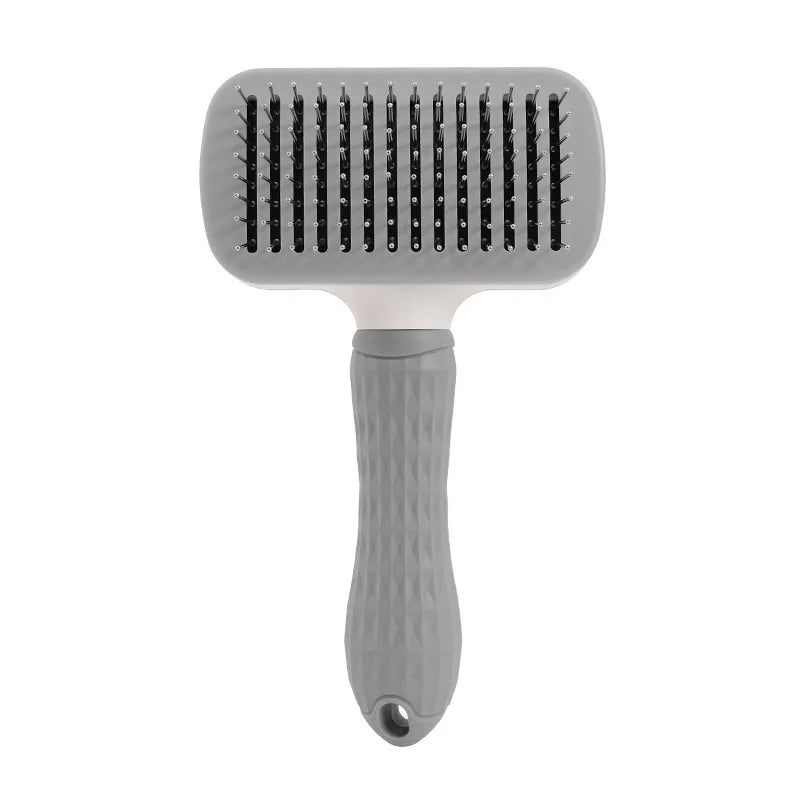 One-Push Pet Grooming Brush: Shedding Tool with Stainless Steel Teeth & Round Head - Hair Removal & Massage Comb for Furry Pets