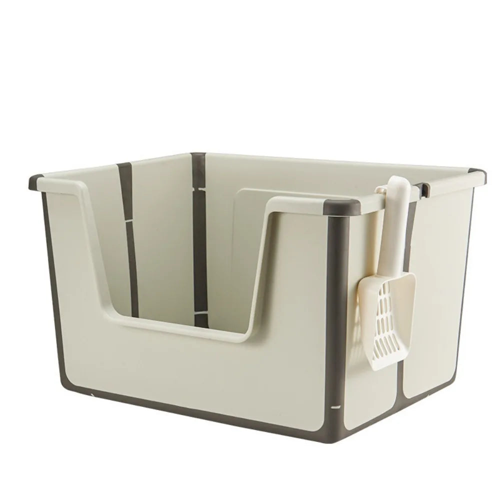 Large Capacity Foldable Cat Litter Box High Sides Splashproof Semi-Closed Litter Box with Scoop Removable Scoop Low Entry