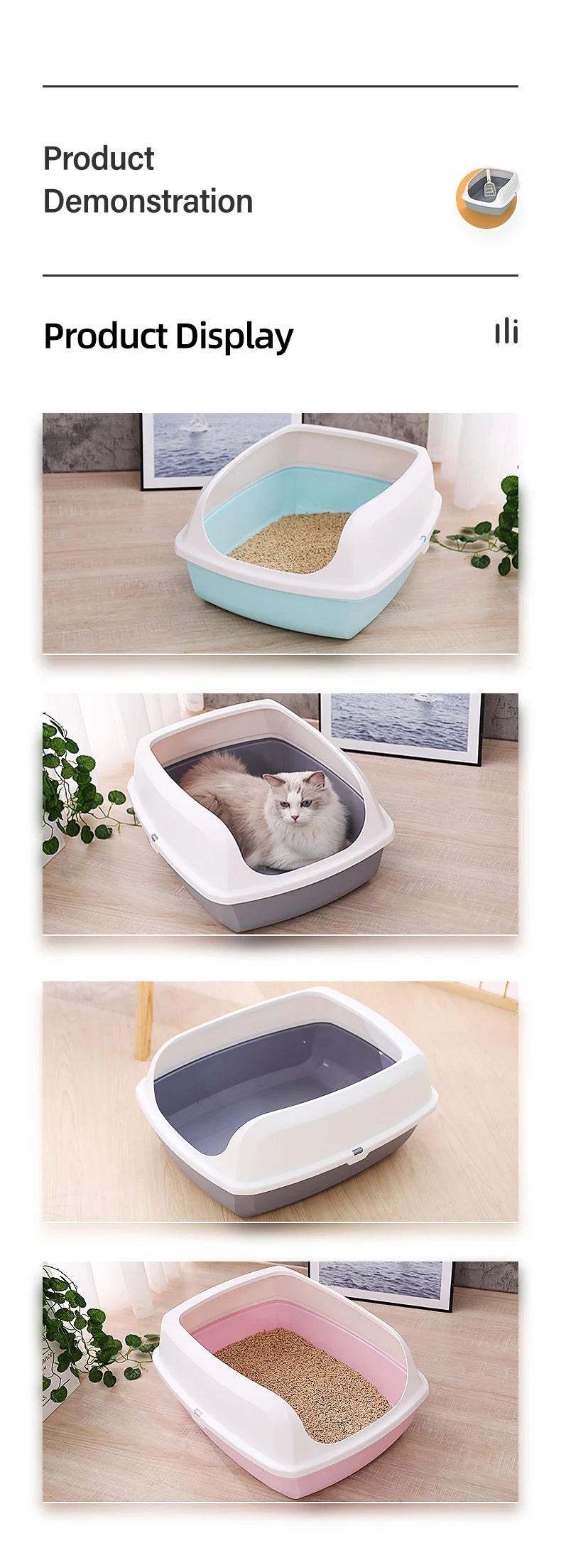 HOOPETCat Litter Box Large Capacity Litter Pan Semi-enclosed Pet LitterLitter Box Kitty Supplies Cat Potty Open Cat Litter Box