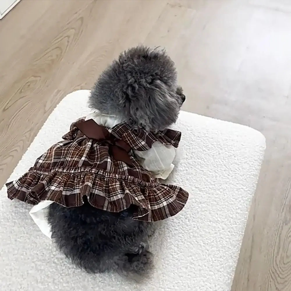 Retro Pet Plaid Strap Skirt Breathable Thin Design Dog Vest Dresses Flying Sleeve Soft Cat Plaid Pleated Shirt For Puppy Kittens