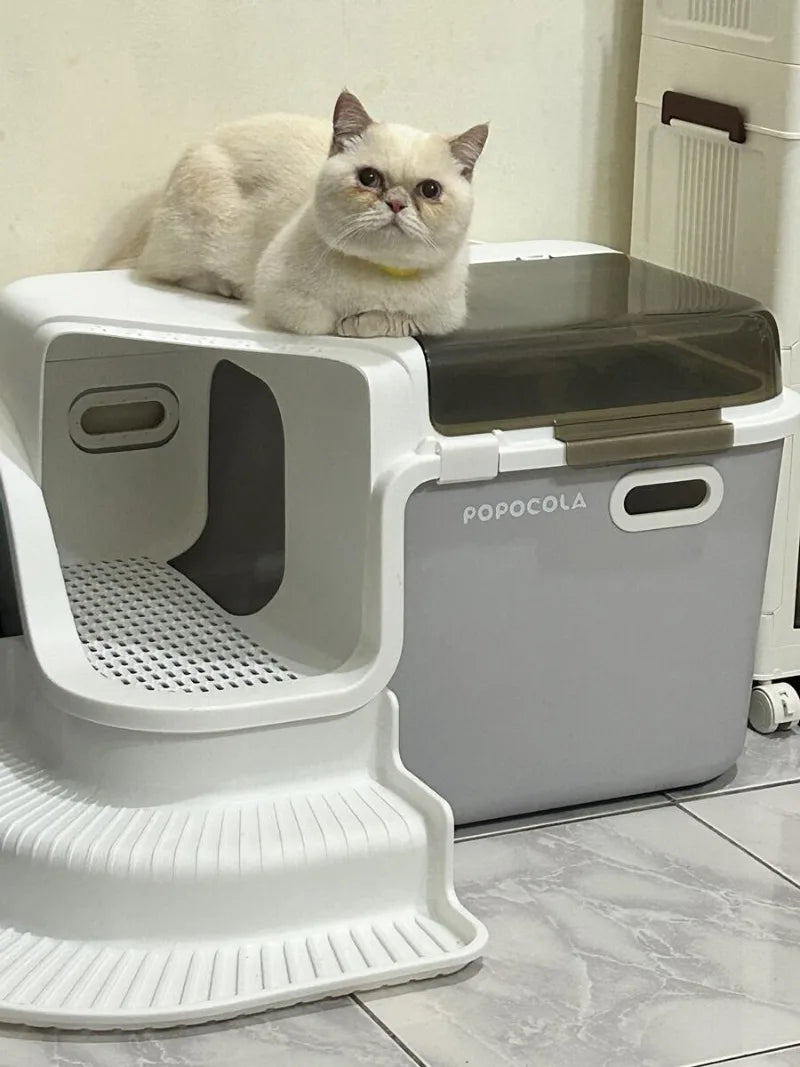 Large Cat Litter Boxes Corridor Style Design Enclosed Litter Tray Odor Splash-Proof Kitten Toilet Convenient Lid Pet Clean