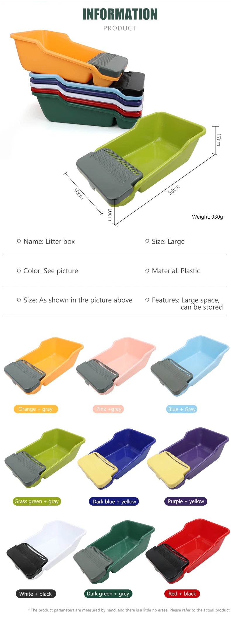 Cat Litter Box, Large Semi-enclosed Cat Toilet, Plastic Large Space, High Fence Cat Litter Box, Pet Supplies