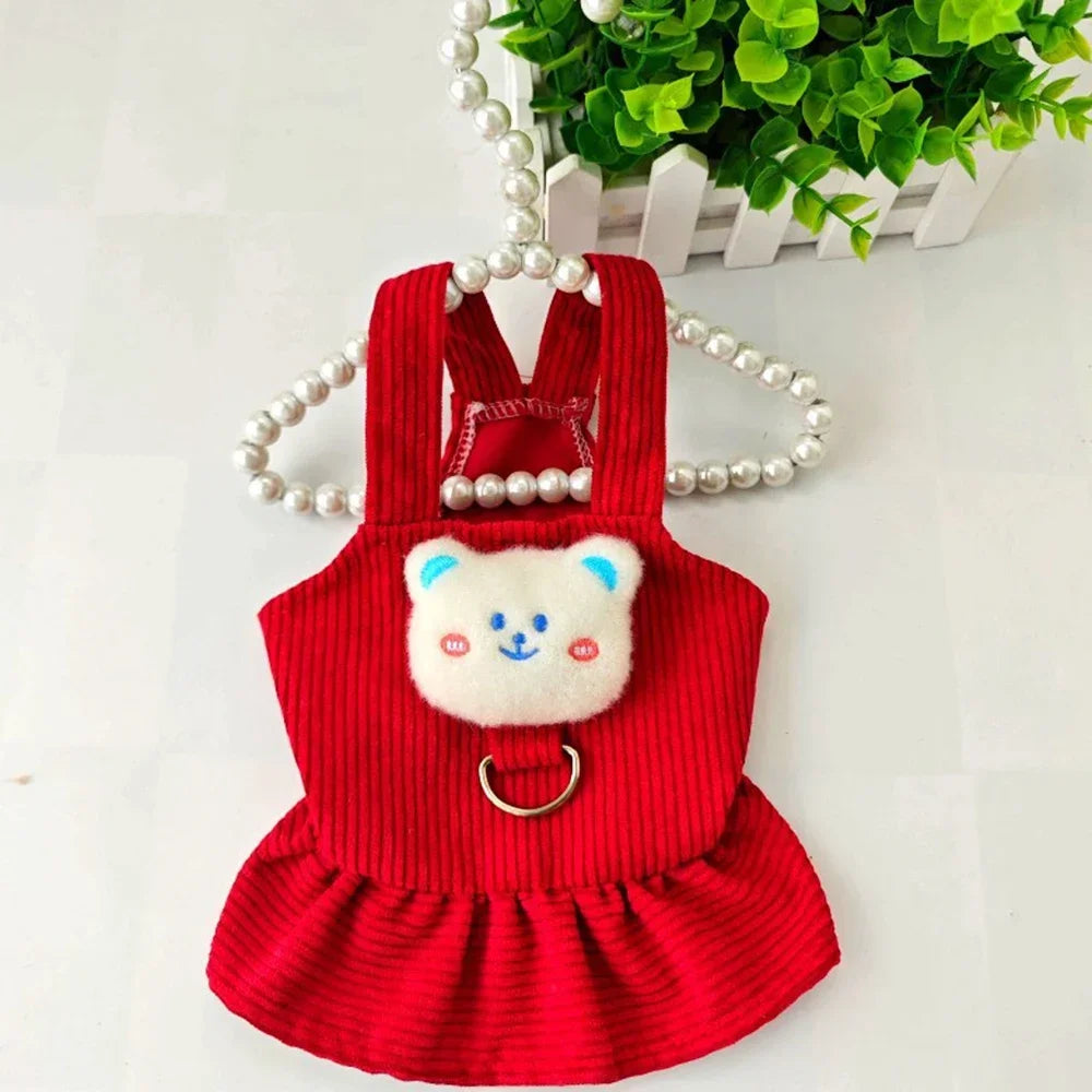 Pet Dog Dress Clothes Corduroy Vest Small Dog Puppy Cat Skirt Autumn Winter Pet Cute Costume Pet Clothes Coat Bear Dresses