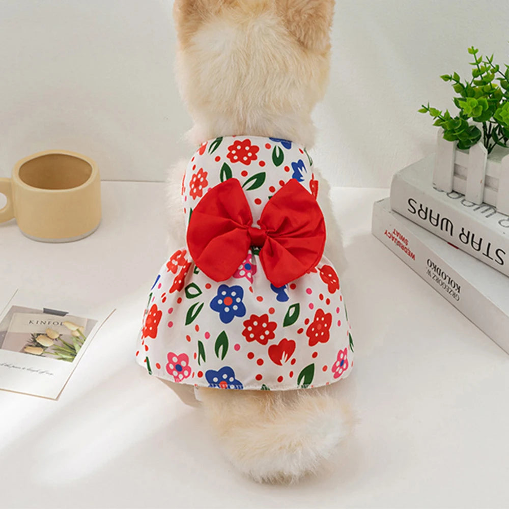 1PC Dog Dresses for Small Pet Girls Floral Puppy Dresses Dog Princess Bowknot Dress Cute Summer Outfits Cat Clothes