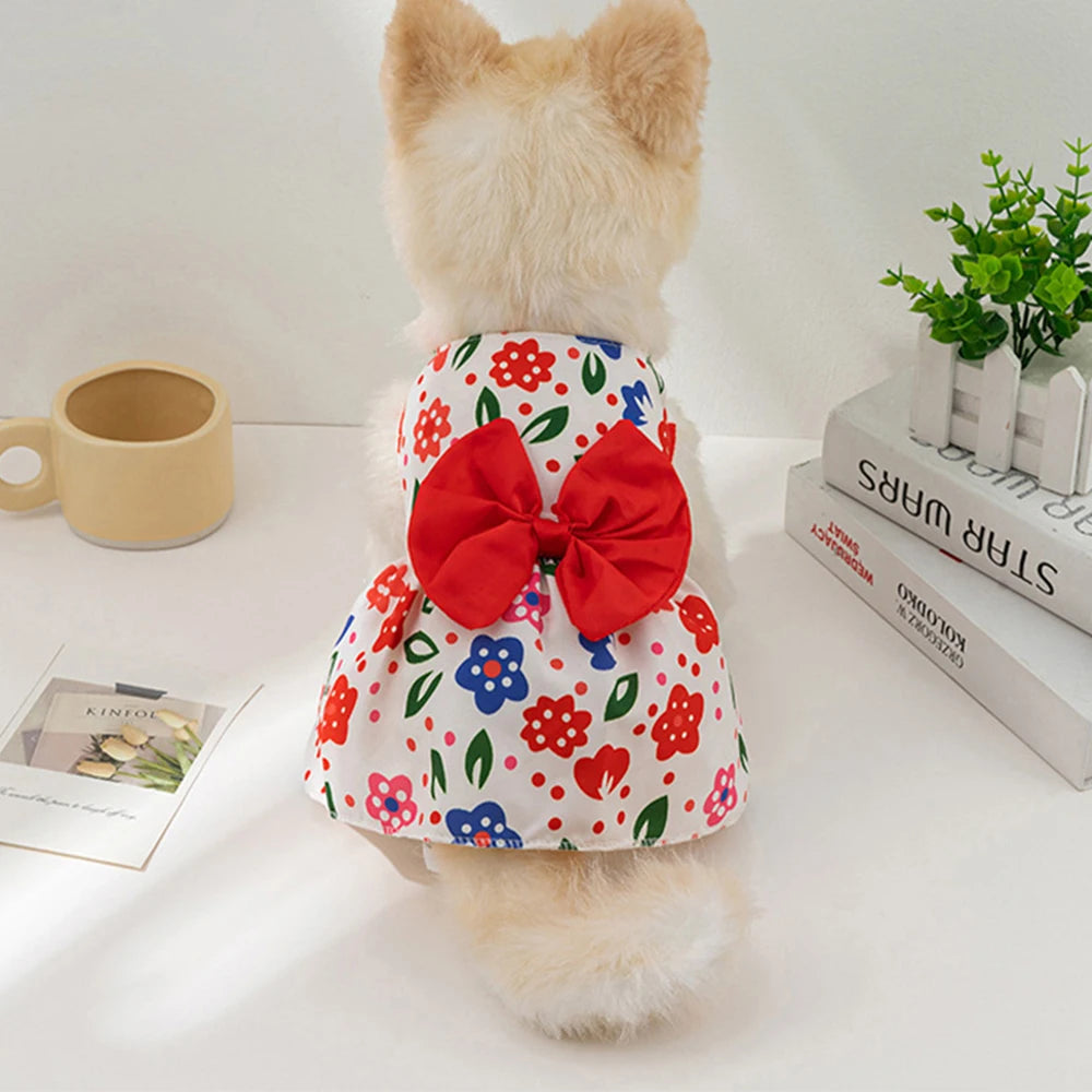 1PC Dog Dresses for Small Pet Girls Floral Puppy Dresses Dog Princess Bowknot Dress Cute Summer Outfits Cat Clothes
