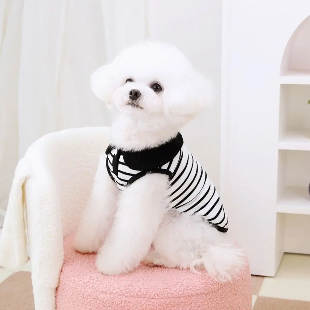 Pet Couple Outfits Cute Dog Striped T-shirts Soft Breathable Pet Skirt Thin Design Cat Lapel Dresses for Puppy Kittens