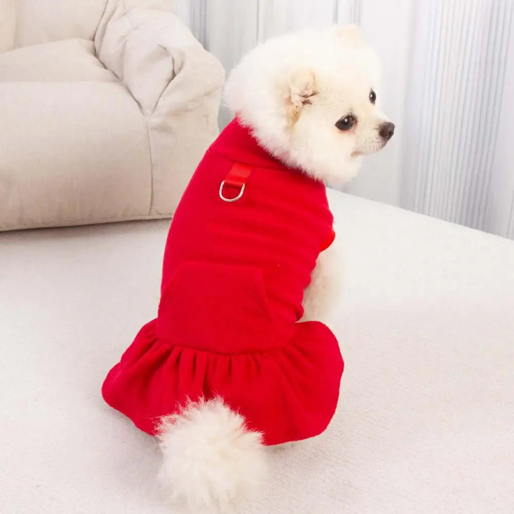 Dog Dress for Small Dogs，Autumn Winter，D-shaped Ring，Fleece Two-legged，Small Medium Dog Puppy Outfit Clothes，Pet Supplies