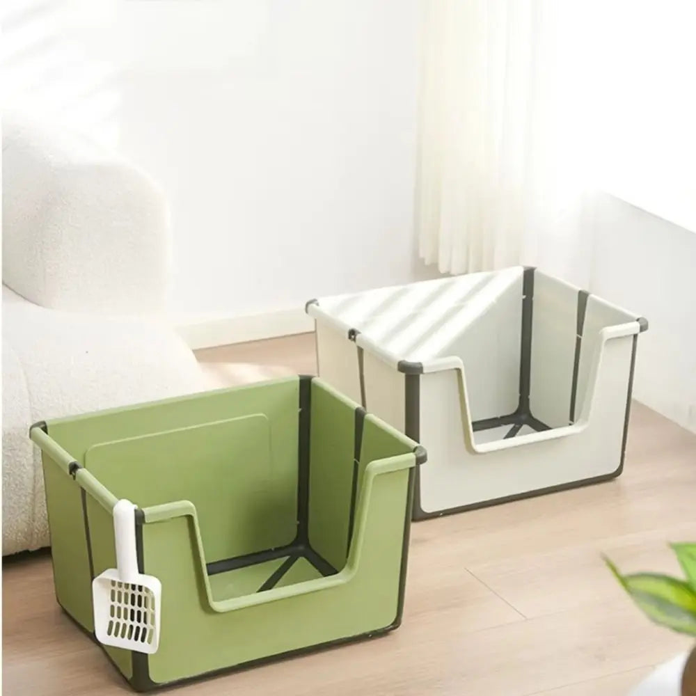 Large Capacity Foldable Cat Litter Box High Sides Splashproof Semi-Closed Litter Box with Scoop Removable Scoop Low Entry