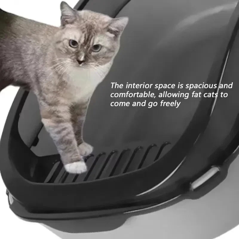 Cat Litter Box High Side Thicken Semi Enclosed Splashproof with Removable Scoop Large Capacity Easy Clean Cat Toilet Supplies