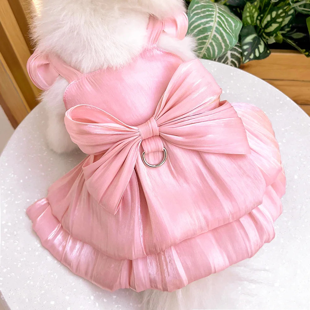 Dog Dress Girl Dog Clothes Pet Apparel Doggie Pink Bowknot Tulle Cat Sequin Clothing Pup Dresses Doggy Attire Birthday