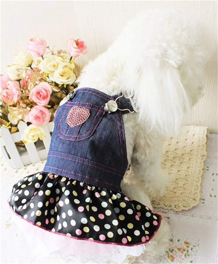 Summer Pet Clothes Dot Dog Dress For Dogs Skirt Spring Denim Dog Wedding Clothes