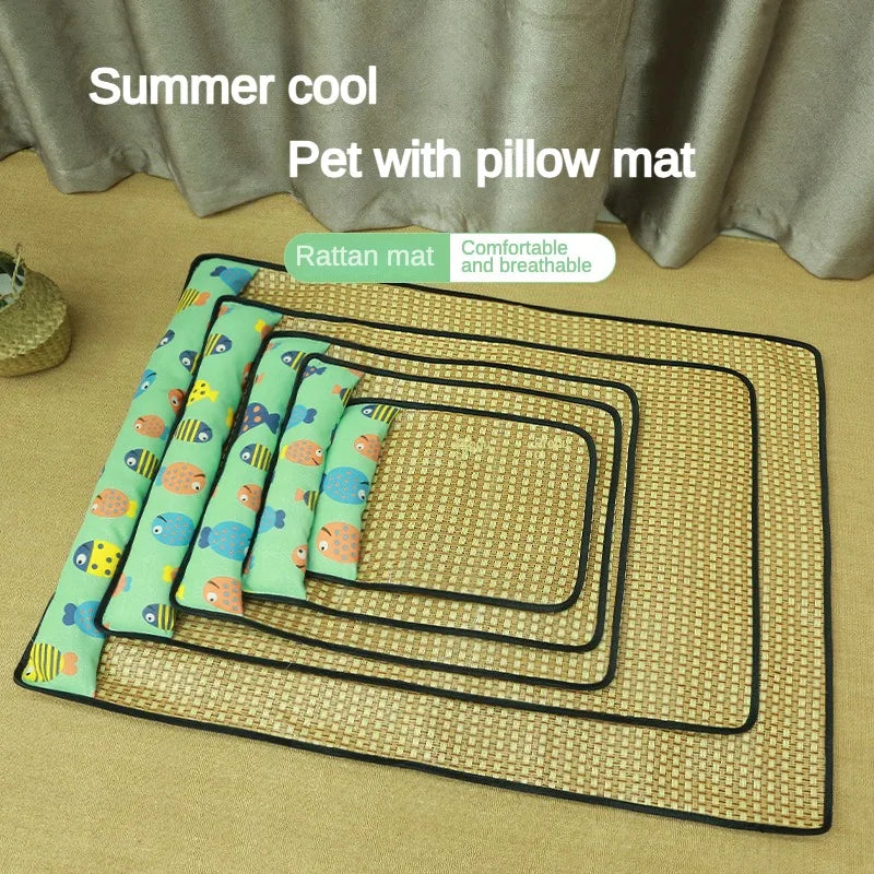 Pet Beds Sleeping Mat Dog Beds Rattan Woven Cat Mat Bed Summer Pet Cooling Mat for Small Dog Cats Puppy Beds Cushion Chihuahua