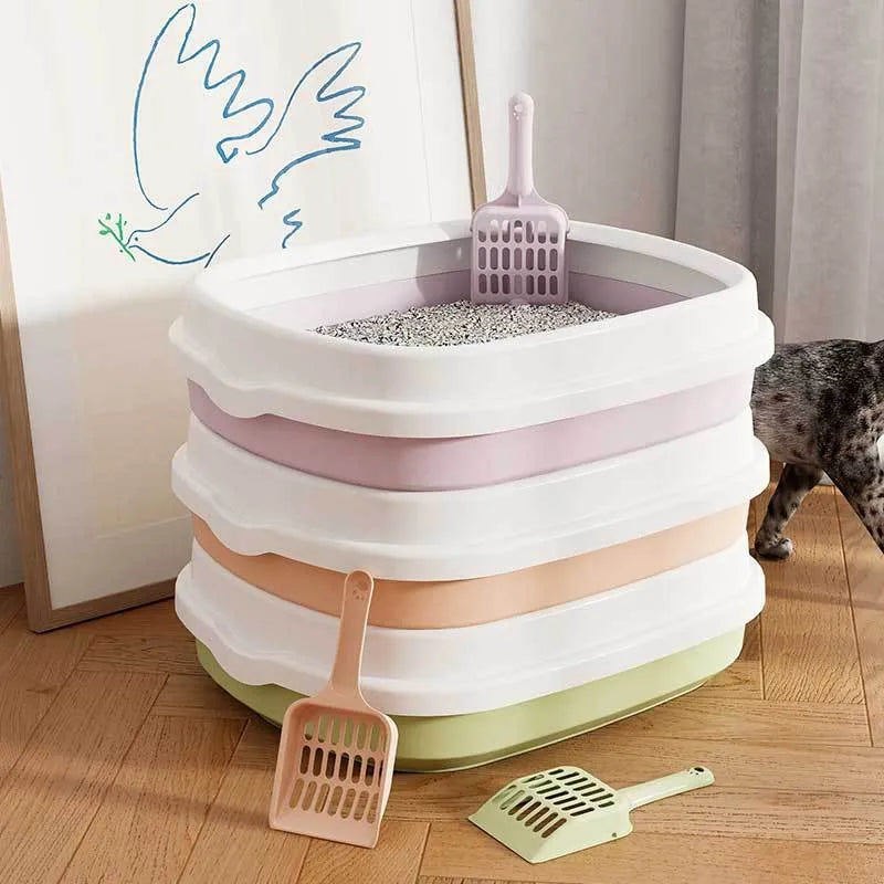 Oval Kitten Litter Box with High Walls - Thickened PP Semi-Enclosed Design Anti-Scatter Tray for Baby Cats Easy Clean