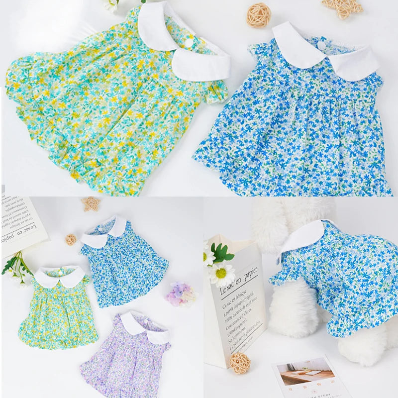 Dog Dress Summer Floral Pet Skirts Cat Sweet Dresses Chihuahua Yorkie Clothing Soft Breathable Puppy Costume Girls Dog Clothes