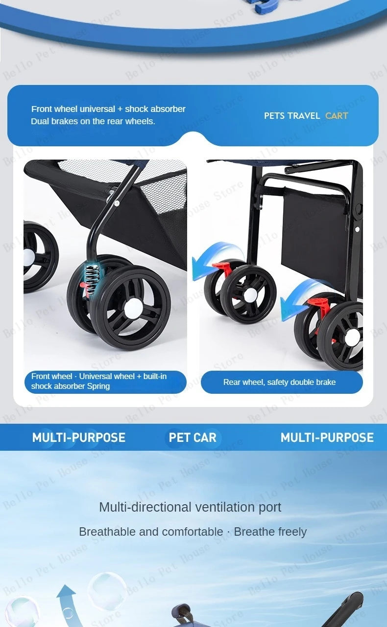 Portable Outdoor Pet Stroller Foldable and Separable Travel Pet Stroller Large Basket Pet Bag Cat and Dog Supplies