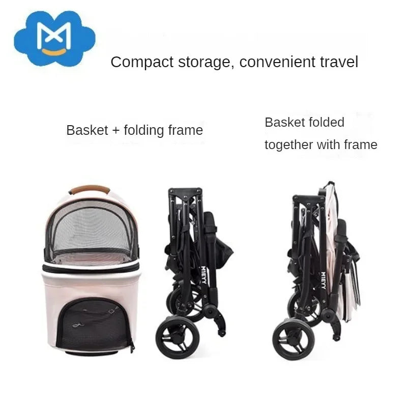 Detachable Lightweight Pet Stroller Car Carry Basket Small and Medium-sized Pet Stroller Foldable Ultra-light Portable Pet Cart