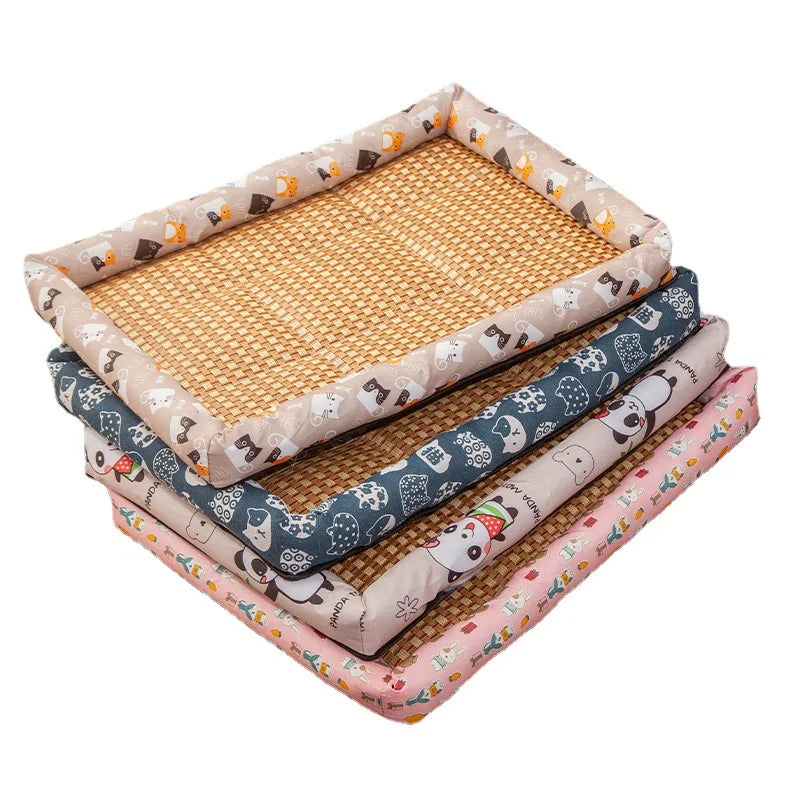 Pet Cat Beds Summer Pet Cooling Mat Pad Lightweight Breathable Rattan Pet Bed Cooling Ice Nest for Small Animal Dogs Mat
