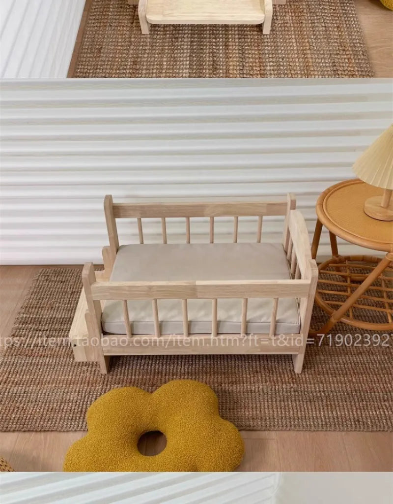 Pet Bed Moisture-proof Solid Wood Fence Cat Dog Nests Canvas Detachable Washpad Household Pet Furniture Supplies Decoration Beds