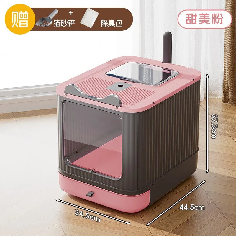 Extra Large Enclosed Cat Litter Box Top Entry Litter Tray with Drawer Design Anti Splash Hooded Toilet with Odor Sealing