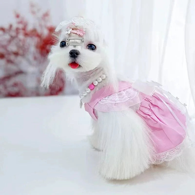 Cat Dress Clothes Pet Dog Bowknot Wedding Suit Dress Cat Dog Dress Teddy Gauze Skirt Puppy Clothes Pomeranian Cat Princess Skirt