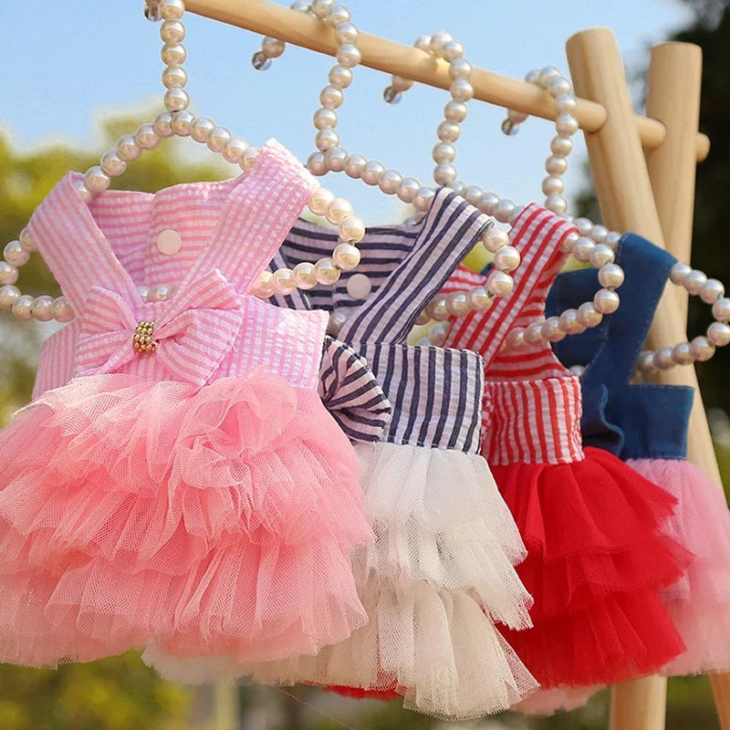 Dog Summer Dress Pet Cat New Pink Tulle Dress Girl Jean Dress Skirt Puppy Go Out Clothes For Small Medium Dogs